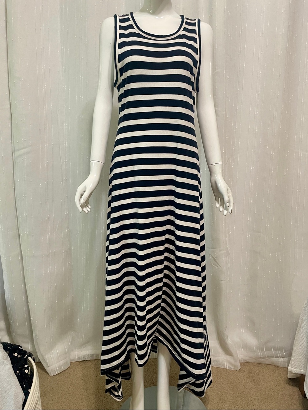 J. Crew Navy & White Sleeveless Asymmetrical Striped Maxi Dress